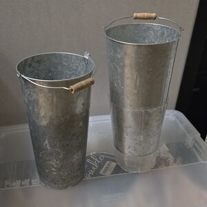 Galvanized Metal Buckets with Wooden Handles